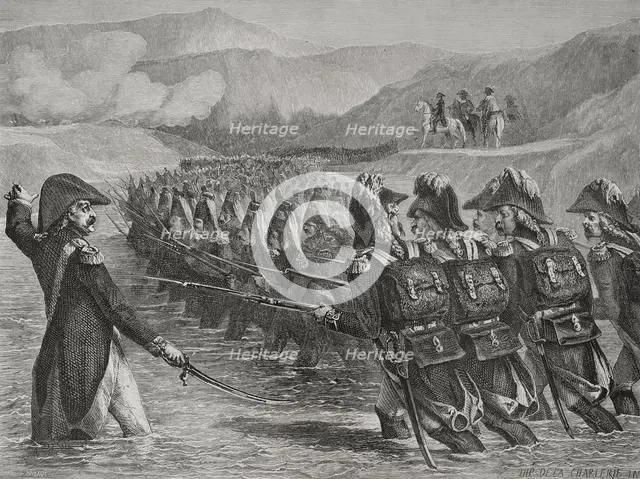 French Revolutionary Wars: Italian campaign - Battle of Valvasone or Tagliamento (16 March 1797). Creators: Hippolyte de la Charlerie, Brugnot.