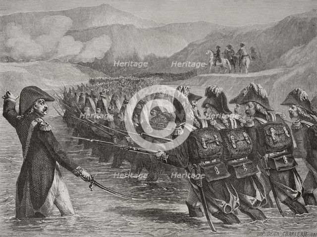 French Revolutionary Wars: Italian campaign - Battle of Valvasone or Tagliamento (16 March 1797). Creators: Hippolyte de la Charlerie, Brugnot.