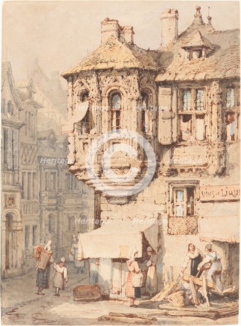 French Street Scene with a Medieval Turret. Creator: Samuel Prout.