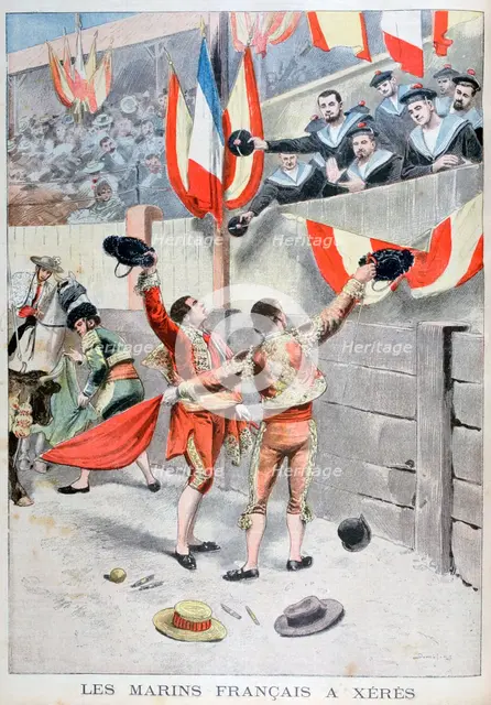 French sailors watching a bull fight, Xeres, Spain, 1899. Artist: Eugene Damblans