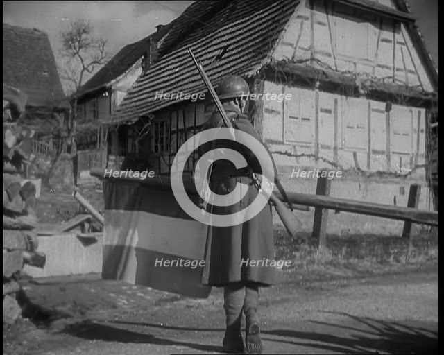 French Soldier Standing in a Defensive Position Around the Maginot Line, 1940. Creator: British Pathe Ltd.