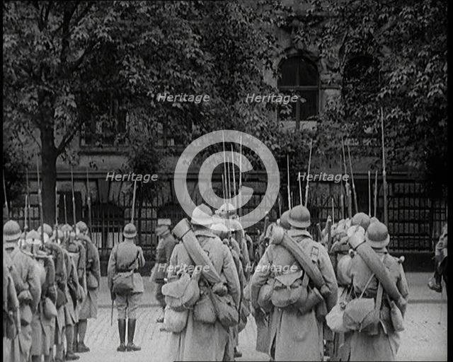 French Soldiers Marching Down the Street in the Ruhr, 1924. Creator: British Pathe Ltd.