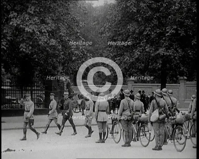 French Soldiers Marching Down the Street in the Ruhr, 1924. Creator: British Pathe Ltd.