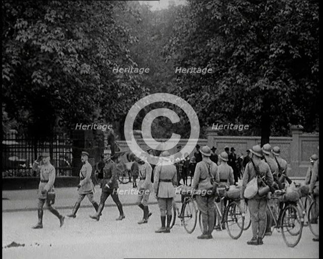 French Soldiers Marching Down the Street in the Ruhr, 1924. Creator: British Pathe Ltd.