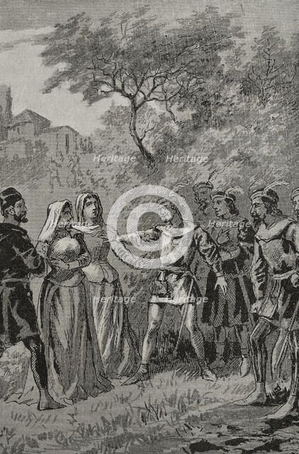 French soldiers outraging a young Sicilian noblewoman, Sicilian Vespers, 1282, (1890).  Creator: Unknown.