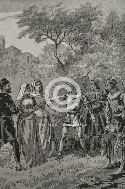 French soldiers outraging a young Sicilian noblewoman, Sicilian Vespers, 1282, (1890).  Creator: Unknown.