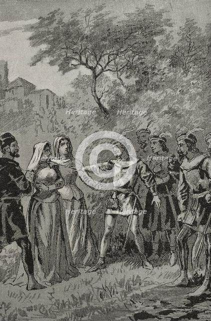 French soldiers outraging a young Sicilian noblewoman, Sicilian Vespers, 1282, (1890).  Creator: Unknown.