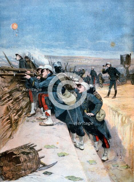 French soldiers on trench warfare manoeuvres, 1894. Artist: Lionel Noel Royer