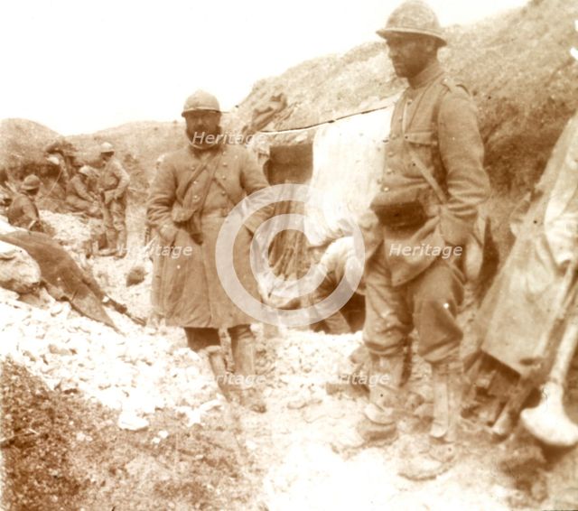French soldiers at a captured German trench, c1914-c1918. Artist: Unknown.