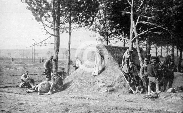 French soldiers at rest after combat, Champagne region, France, World War I, 1915. Artist: Unknown