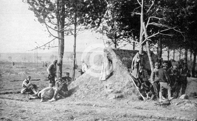 French soldiers at rest after combat, Champagne region, France, World War I, 1915. Artist: Unknown