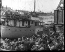French Soldiers Boarding Ships in the Netherlands To Escape the Advancing German Army, 1940. Creator: British Pathe Ltd