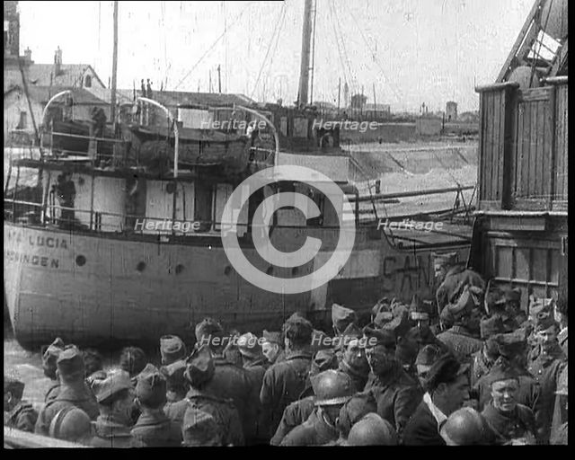 French Soldiers Boarding Ships in the Netherlands To Escape the Advancing German Army, 1940. Creator: British Pathe Ltd.