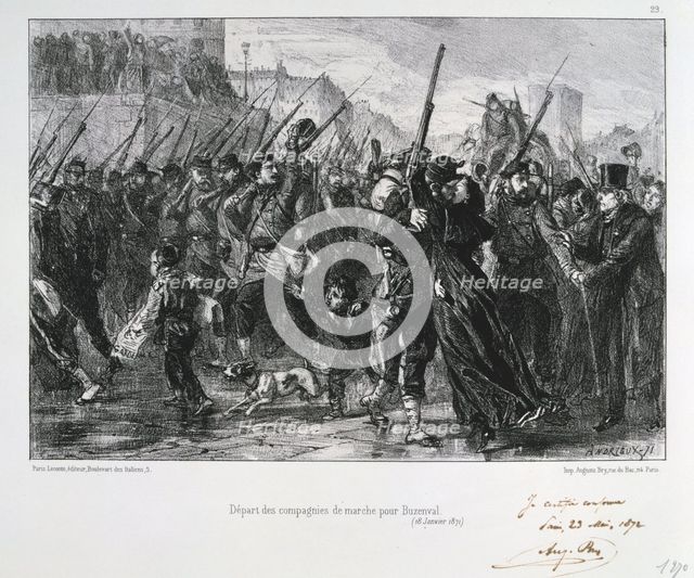 French soldiers departing for Buzenval, Siege of Paris, Franco-Prussian War, 18 January 1871 (1872). Artist: Auguste Bry