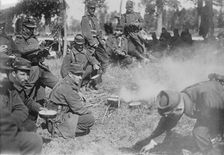 French soldiers eating soup on march, between c1914 and c1915. Creator: Bain News Service