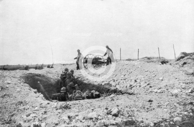 French soldiers in a foxhole, Second Battle of Champagne, France, September 25-November 6 1915. Artist: Unknown