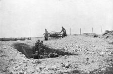 French soldiers in a foxhole, Second Battle of Champagne, France, September 25-November 6 1915