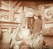 French soldiers in captured German officers kitchen, c1914-c1918