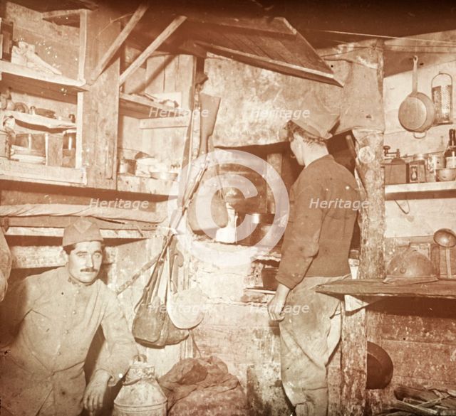 French soldiers in captured German officers' kitchen, c1914-c1918. Artist: Unknown.