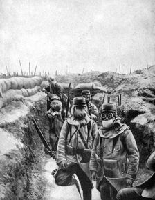 French soldiers in improvised gas masks, 1915