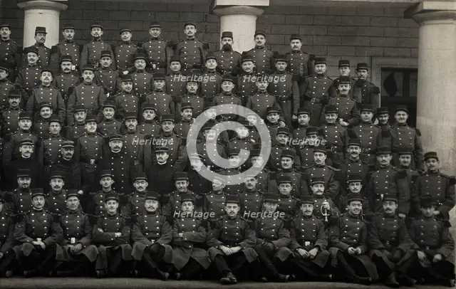French soldiers including Louis de Broglie (front row, third from right), 1914. Creator: Unknown.