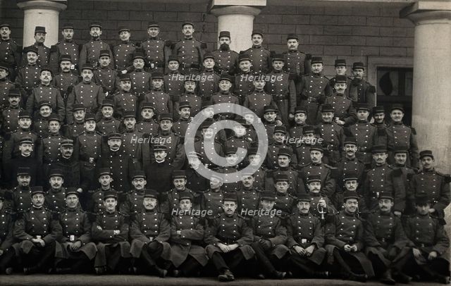 French soldiers including Louis de Broglie (front row, third from right), 1914. Creator: Unknown.