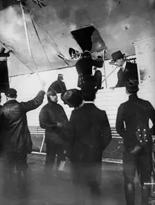 French soldiers inspecting Zeppelin, 1913. Creator: Bain News Service