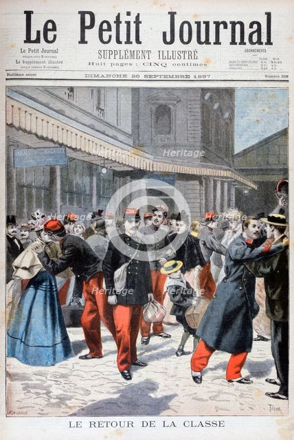 French soldiers returning home, France, 1897. Creator: Oswaldo Tofani.