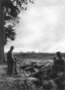 French soldiers watching artillery fire, 1st Battle of the Marne, France, 5-12 September 1914