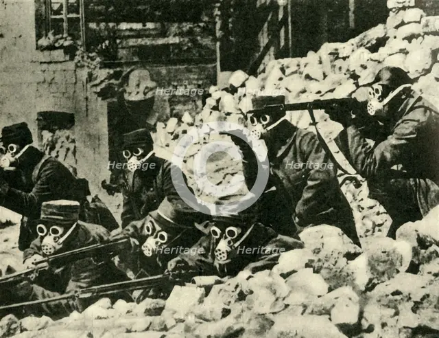 French soldiers wearing gas masks, First World War, c1915, (c1920). Creator: Unknown.