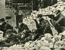 French soldiers wearing gas masks, First World War, c1915, (c1920). Creator: Unknown