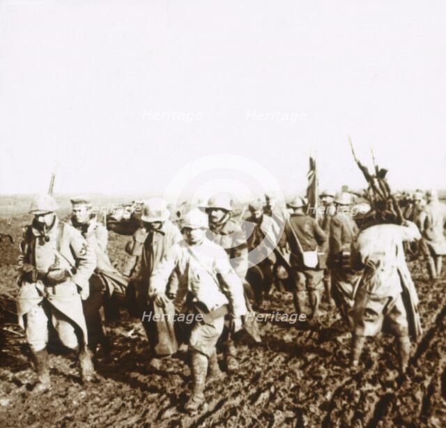 French soldiers with German prisoners, c1914-c1918. Artist: Unknown.