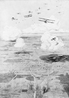 French squadron on the objective; factories at the edge of a river 1918, (1926).Artist: Etienne Cournault