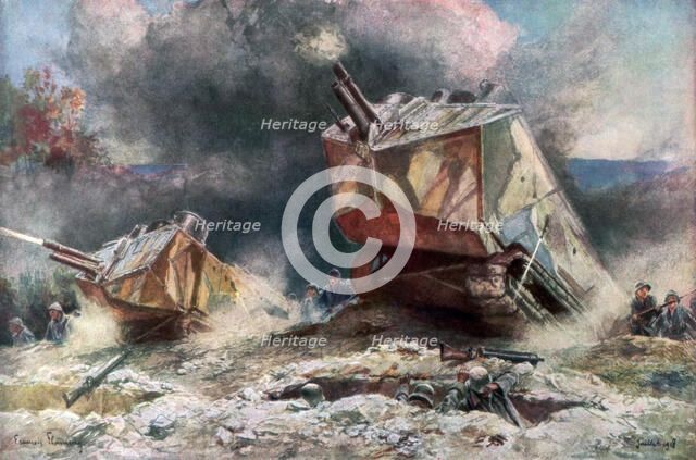 'French Tank Assault', July 1918, (1926). Artist: Francois Flameng