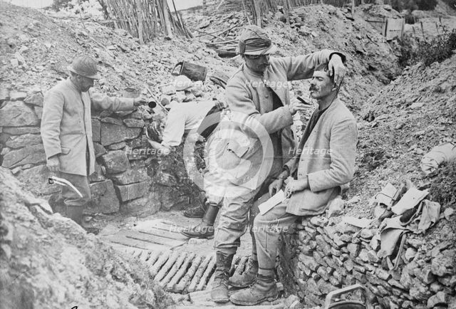 French trench barber, between c1915 and 1918. Creator: Bain News Service.