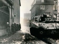 French troops take cover in Colmar, France, c.1940s. Creator: Unknown
