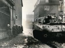 French troops take cover in Colmar, France, c.1940s