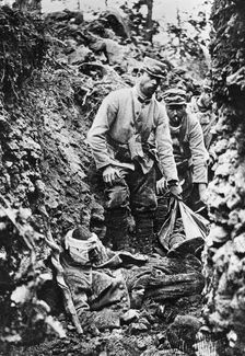 French troops after an German attack and bombardment, World War I, 30th June 1915