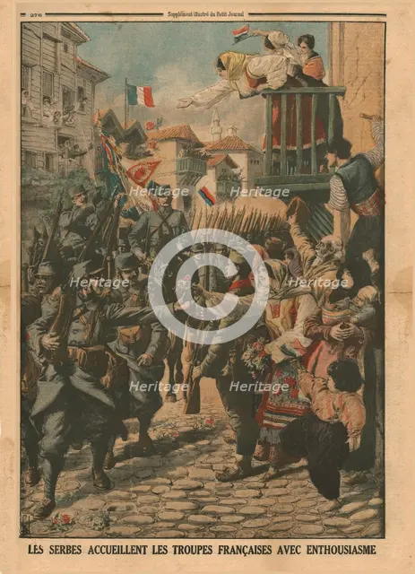 French troops are welcomed enthusiastically by the Serbs, 1915. Creator: Unknown.