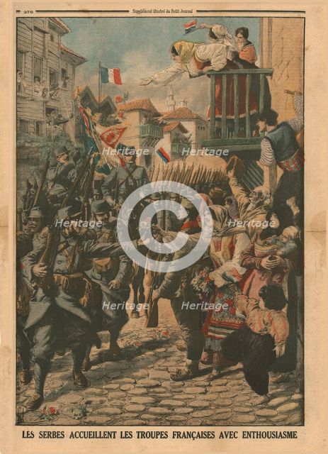 French troops are welcomed enthusiastically by the Serbs, 1915. Creator: Unknown.