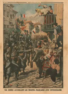 French troops are welcomed enthusiastically by the Serbs, 1915. Creator: Unknown