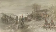 French troops cross a frozen river, 1888. Creator: Charles Rochussen