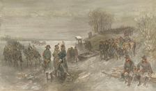 French troops cross a frozen river, 1888. Creator: Charles Rochussen