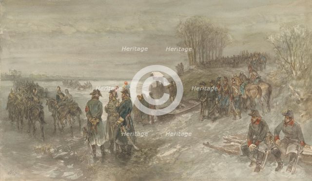 French troops cross a frozen river, 1888. Creator: Charles Rochussen.