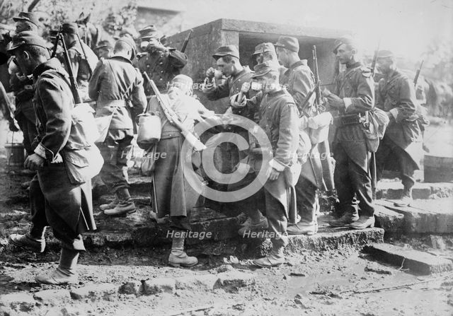 French troops drinking water on march, between c1914 and c1915. Creator: Bain News Service.