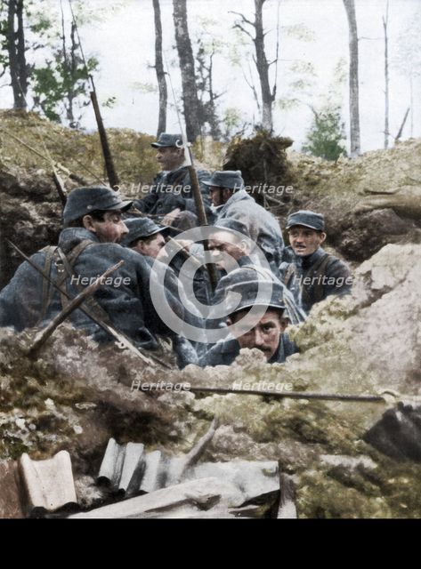 French troops in the trench system of Calonne, France, July 1915. Artist: Unknown.