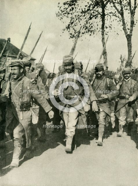 French troops on the march, First World War, 1914-1918, (c1920). Creator: Unknown.
