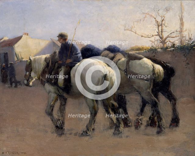 French Village Street with Horses, 1885. Creator: Nils Kreuger.