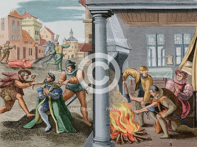 French Wars of Religion: violence by French Huguenots against Catholics, 1587 (1877).  Creator: Unknown.