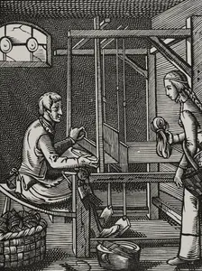 French weaver's workshop in the 16th century (1877). Creator: Jost Ammon